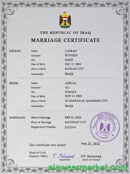 Iraq marriage certificate PSD template